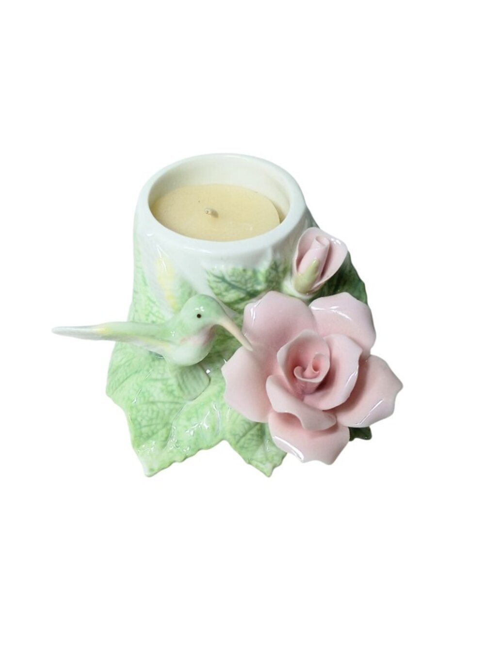 Porcelain Hummingbird & Flower Candleholder Nature - Picture 3 of 6